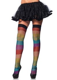 Rainbow Thigh Highs With Fishnet Overlay