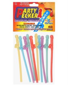 Party Pecker Sipping Straws 10 Pc Bag (Option: 5 Assorted Colors)