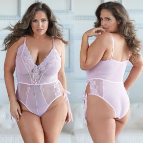 Allure Lace and Mesh Tie Up Romper (Option: Pink 1X/2XBoxed)