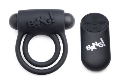 Bang (Option: Silicone Cock Ring and Bullet With Remote  Control  Black)